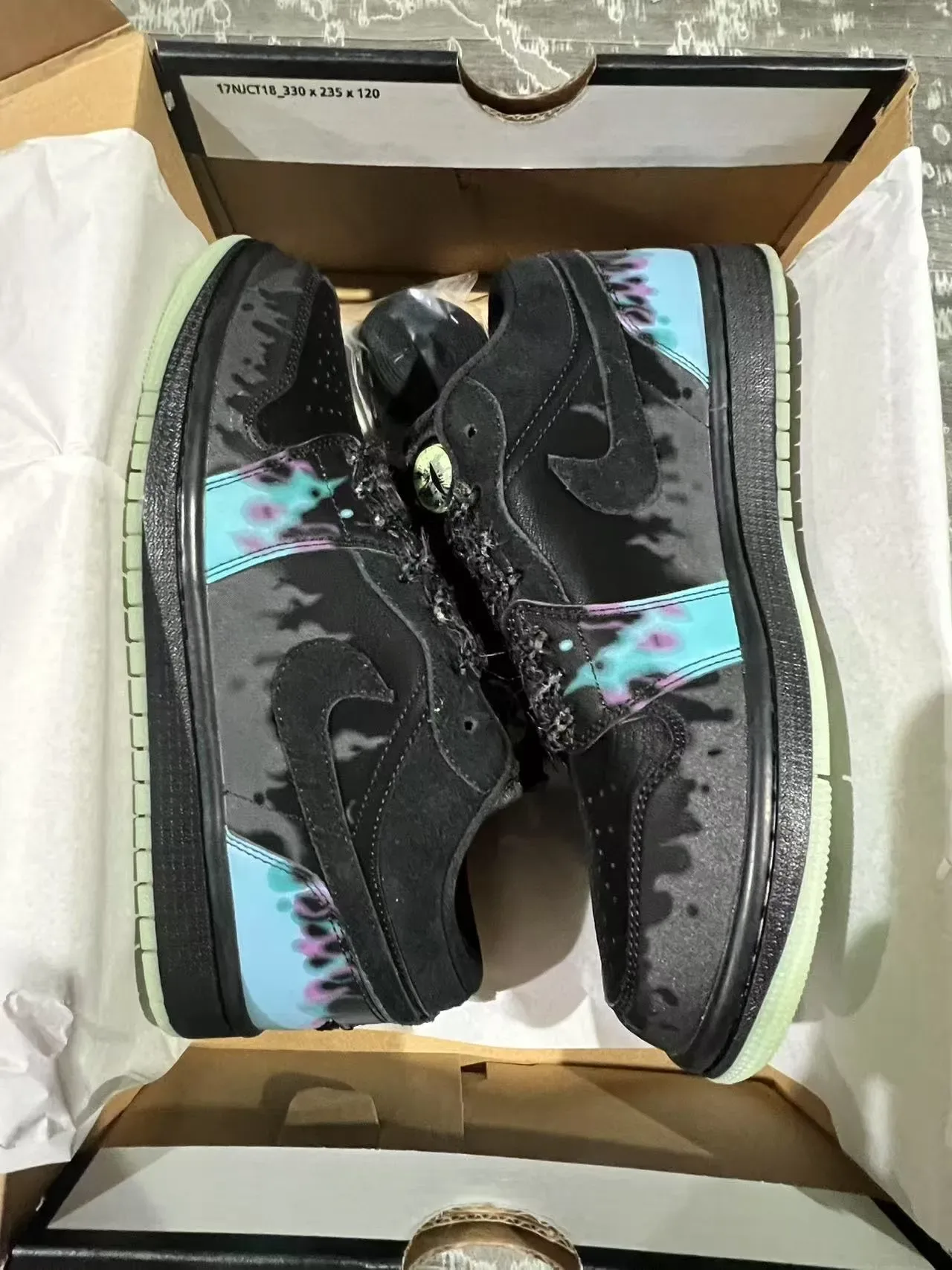 Nike Black Blue Laceless Strap Closure Tie-Dye Flame Print Lifestyle Sneakers 9