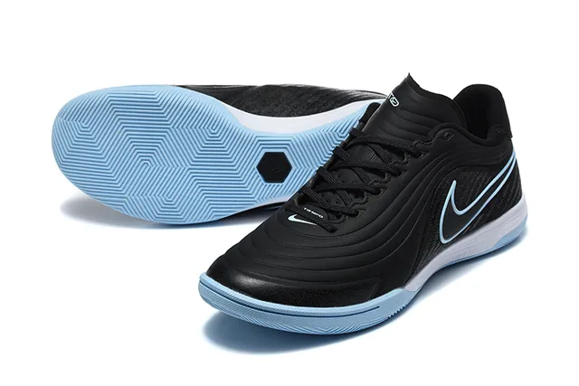 Nike Preto Azul Low-Top Synthetic Wave-Overlay Upper Indoor Soccer Shoes 6