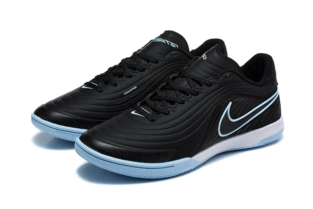 Nike Preto Azul Low-Top Synthetic Wave-Overlay Upper Indoor Soccer Shoes 8