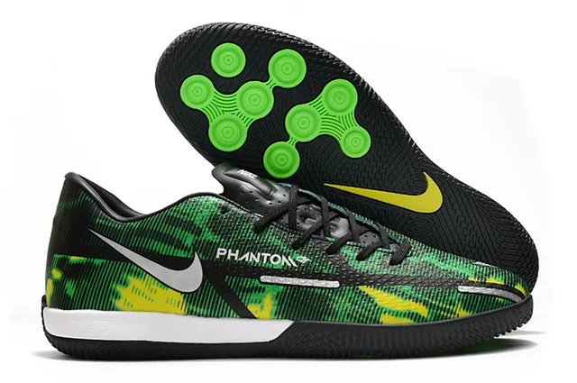 Nike Tênis de futebol indoor preto e marrom, perfil baixo, parte superior sintética, painel de acento de cobre metálico 6