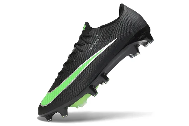 Nike Black Green Flyweave Knit Upper Neon Accent Stripe Firm-Ground Soccer Shoes 3