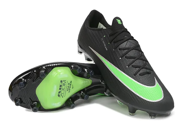 Nike Black Green Flyweave Knit Upper Neon Accent Stripe Firm-Ground Soccer Shoes 4
