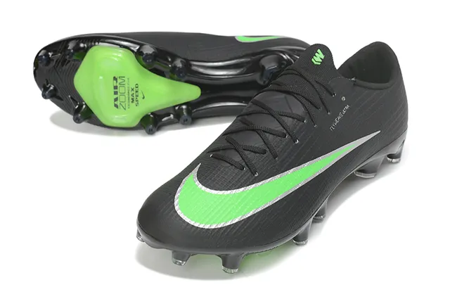 Nike Black Green Flyweave Knit Upper Neon Accent Stripe Firm-Ground Soccer Shoes 5