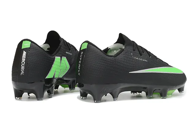 Nike Black Green Flyweave Knit Upper Neon Accent Stripe Firm-Ground Soccer Shoes 6