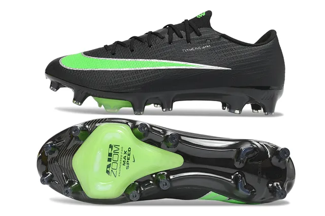 Nike Black Green Flyweave Knit Upper Neon Accent Stripe Firm-Ground Soccer Shoes 7