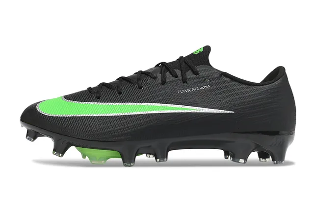Nike Black Green Flyweave Knit Upper Neon Accent Stripe Firm-Ground Soccer Shoes 8