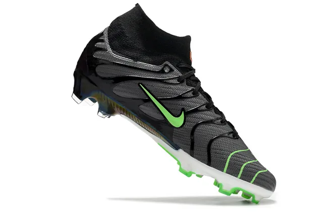 Nike Black Green High-Cut Sock-Fit Upper Firm-Ground Soccer Shoes 2