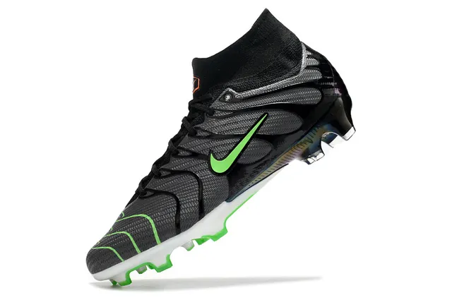 Nike Black Green High-Cut Sock-Fit Upper Firm-Ground Soccer Shoes 3