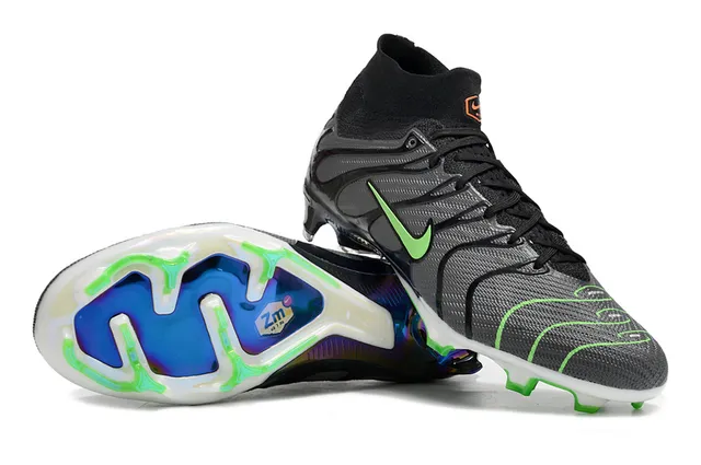 Nike Black Green High-Cut Sock-Fit Upper Firm-Ground Soccer Shoes 4