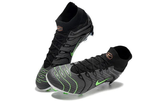 Nike Black Green High-Cut Sock-Fit Upper Firm-Ground Soccer Shoes 7