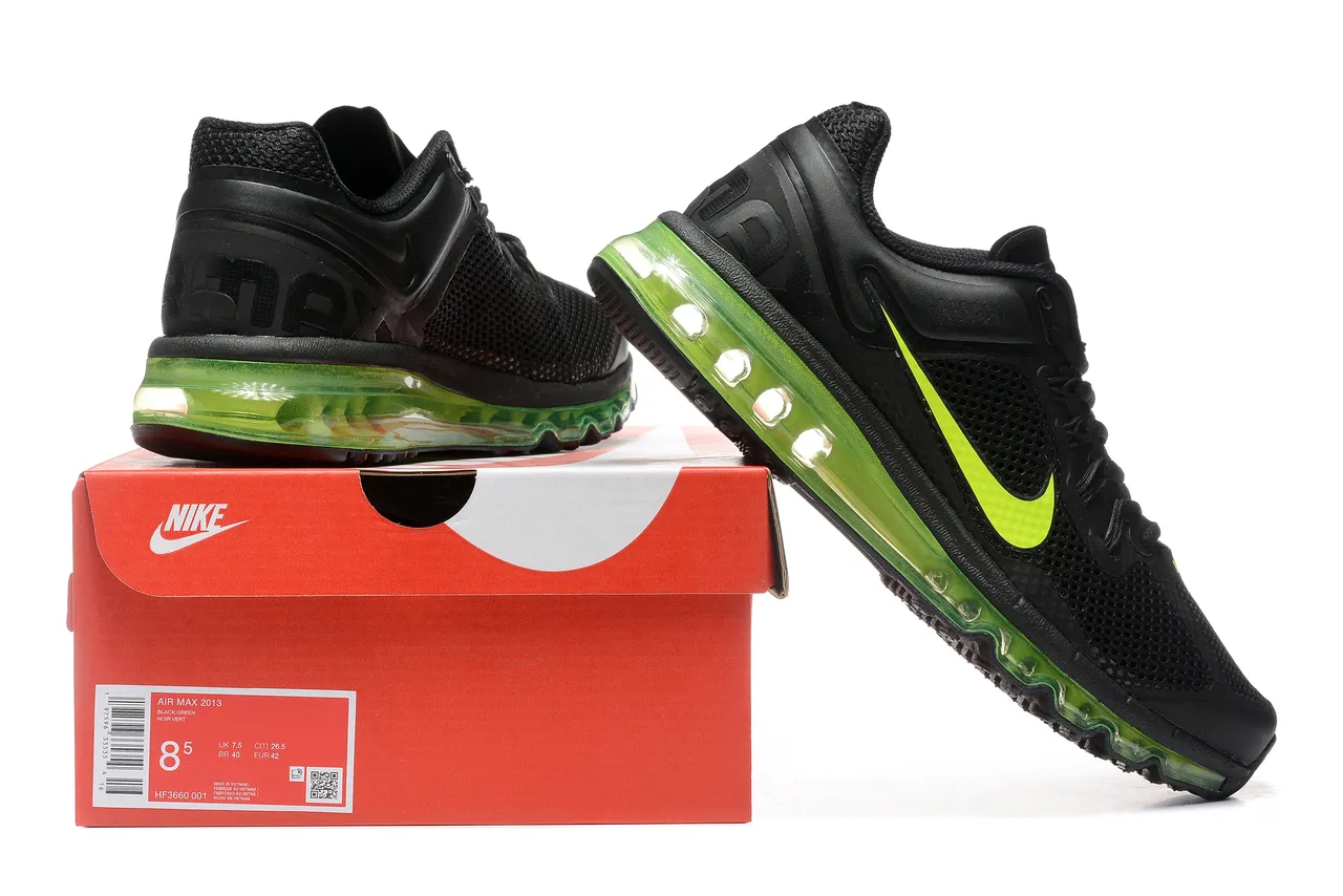 Nike Black Green Mesh Upper Full-Length Visible Air Unit Running Shoes 2