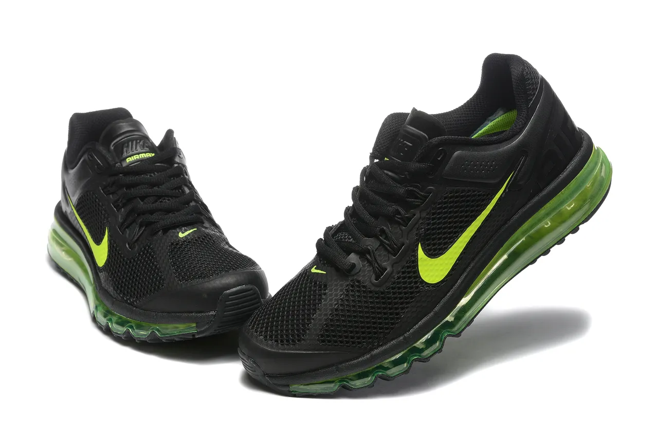 Nike Black Green Mesh Upper Full-Length Visible Air Unit Running Shoes 4