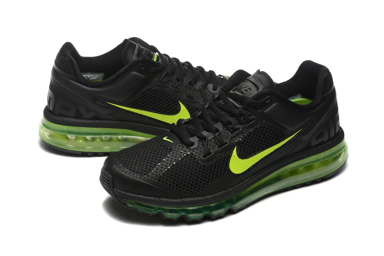 Nike Black Green Mesh Upper Full-Length Visible Air Unit Running Shoes 6
