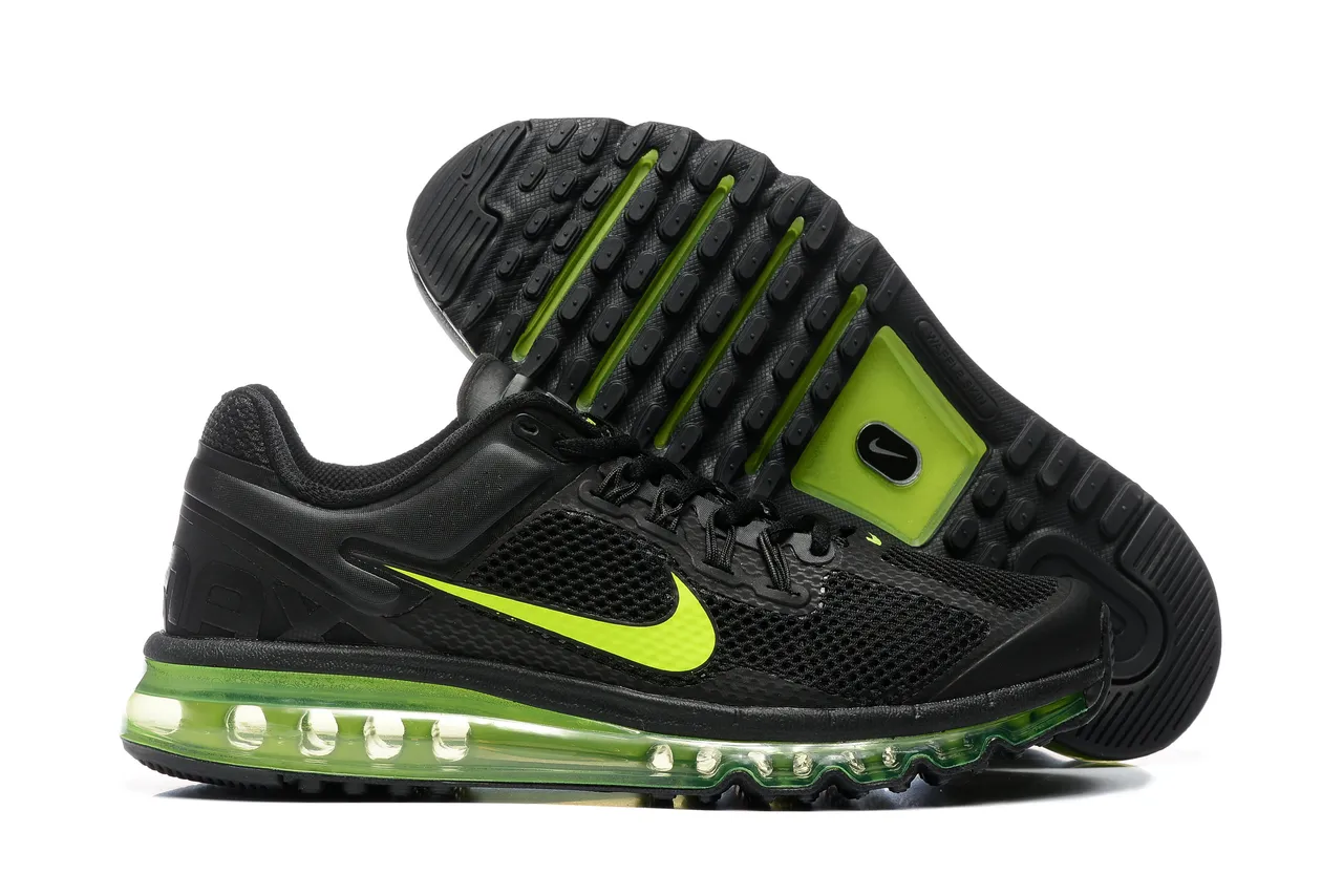 Nike Black Green Mesh Upper Full-Length Visible Air Unit Running Shoes 7