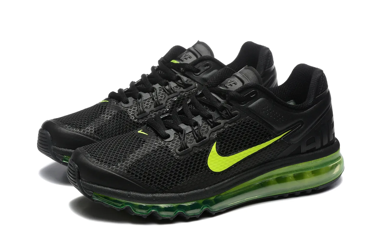Nike Black Green Mesh Upper Full-Length Visible Air Unit Running Shoes 8