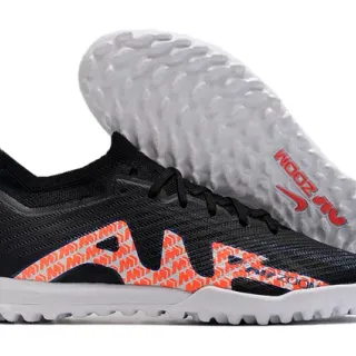 Nike Black Orange Knit Upper Graphic Overlay Turf Soccer Shoes