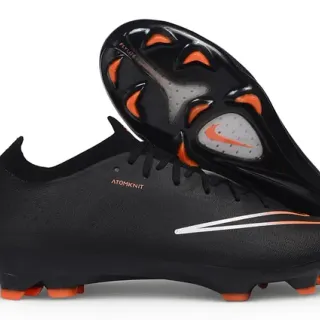 Nike Black Orange Sock-Fit Collar Atomknit Upper Firm-Ground Soccer Shoes