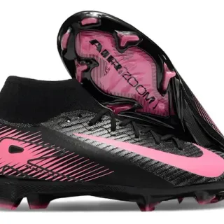 Nike Black Pink High-Cut Sock-Fit Collar Textured Knit Upper Firm-Ground Soccer Shoes