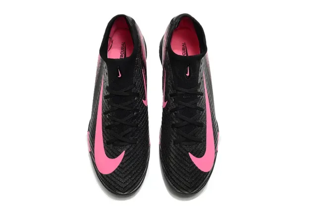 Nike Black Pink High-Cut Sock-Fit Collar Textured Knit Upper Firm-Ground Soccer Shoes 2