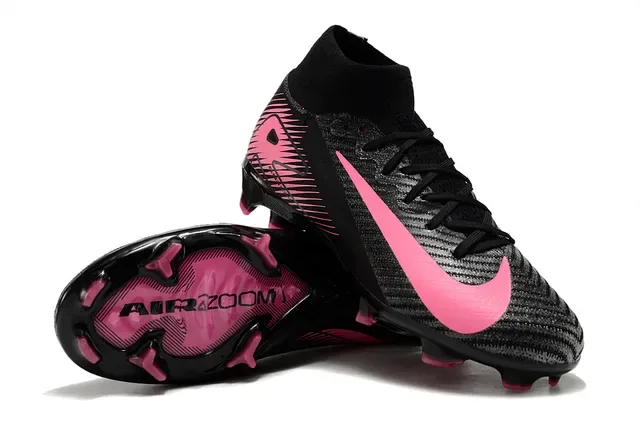 Nike Black Pink High-Cut Sock-Fit Collar Textured Knit Upper Firm-Ground Soccer Shoes 3