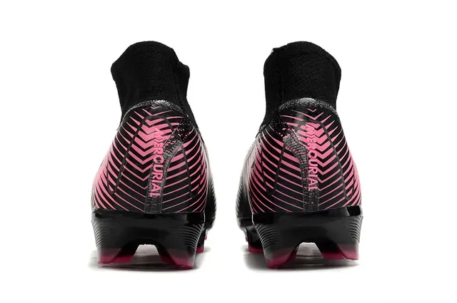 Nike Black Pink High-Cut Sock-Fit Collar Textured Knit Upper Firm-Ground Soccer Shoes 4