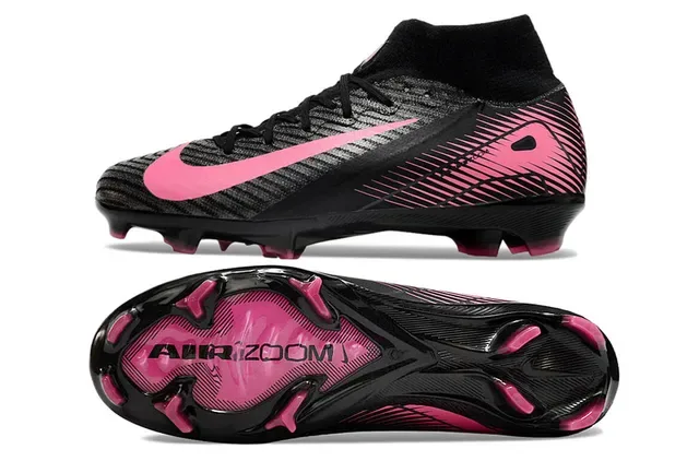Nike Black Pink High-Cut Sock-Fit Collar Textured Knit Upper Firm-Ground Soccer Shoes 5