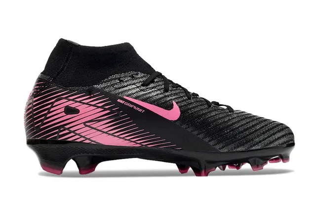 Nike Black Pink High-Cut Sock-Fit Collar Textured Knit Upper Firm-Ground Soccer Shoes 7
