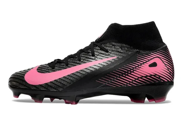 Nike Black Pink High-Cut Sock-Fit Collar Textured Knit Upper Firm-Ground Soccer Shoes 8