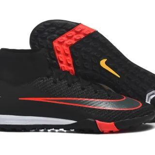 Nike Negro Rojo Botines de fútbol alto con cuello sock-fit upper knit texturizado para turf