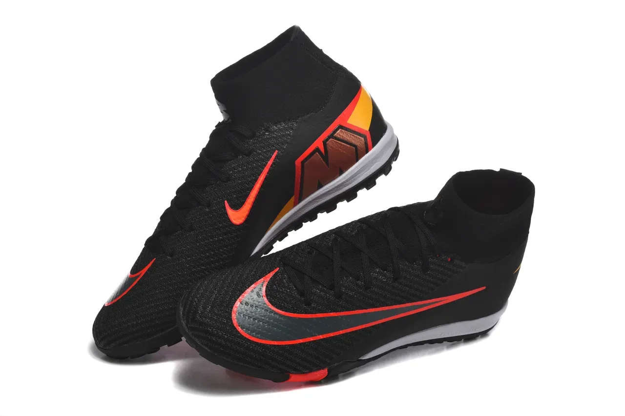 Nike Noir Rouge Chaussures de football haut collet chaussette upper tricot texturé pour turf 2