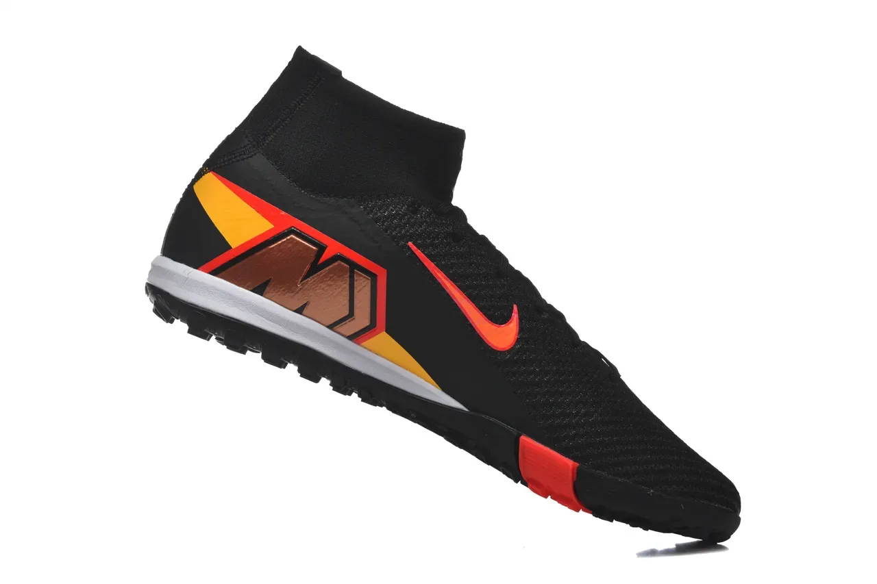 Nike Noir Rouge Chaussures de football haut collet chaussette upper tricot texturé pour turf 3