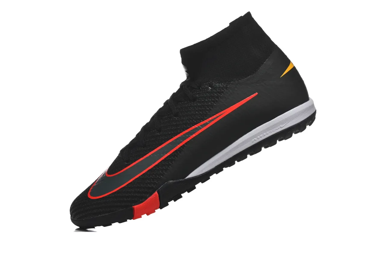 Nike Noir Rouge Chaussures de football haut collet chaussette upper tricot texturé pour turf 4