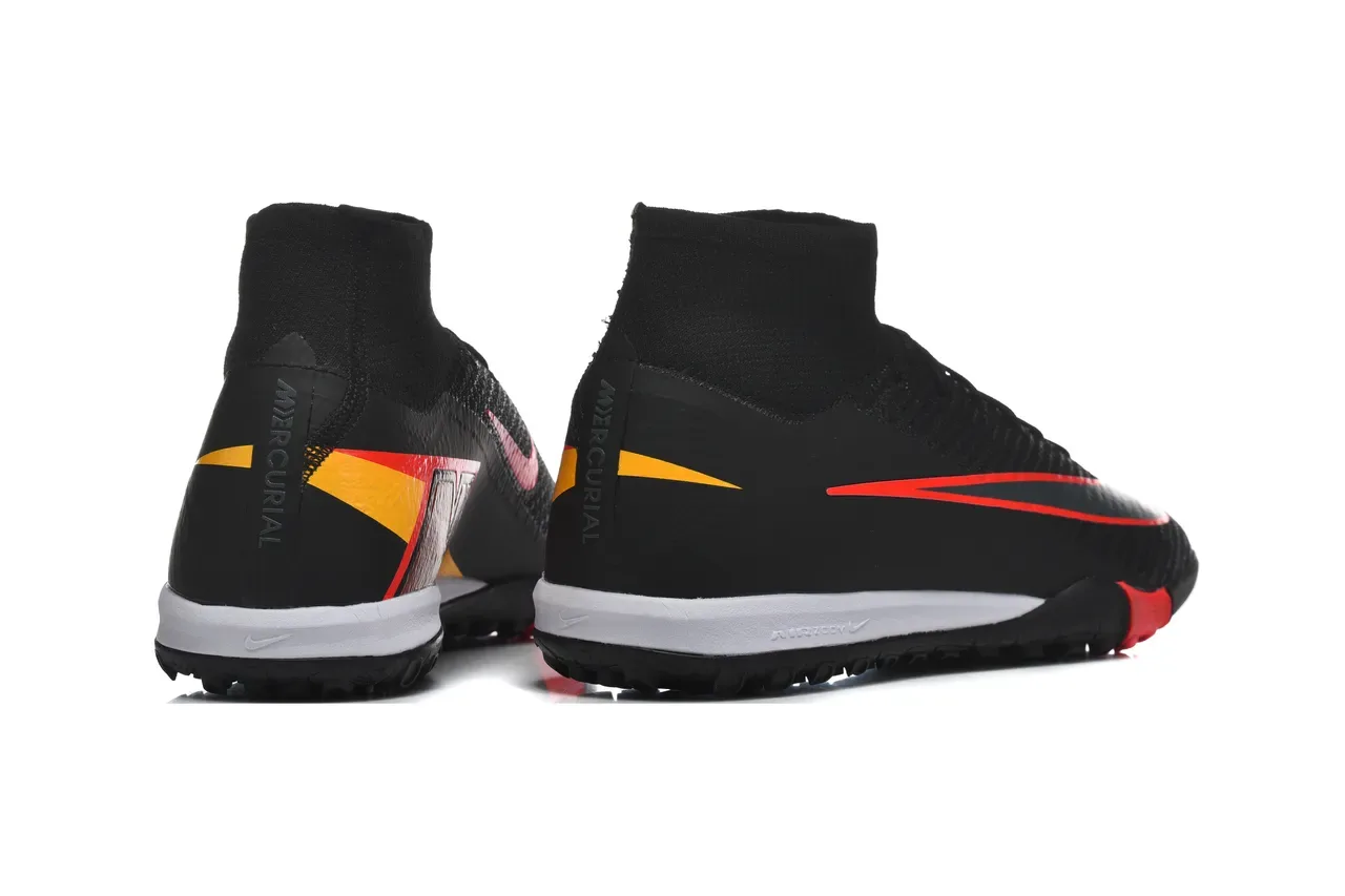 Nike Noir Rouge Chaussures de football haut collet chaussette upper tricot texturé pour turf 5