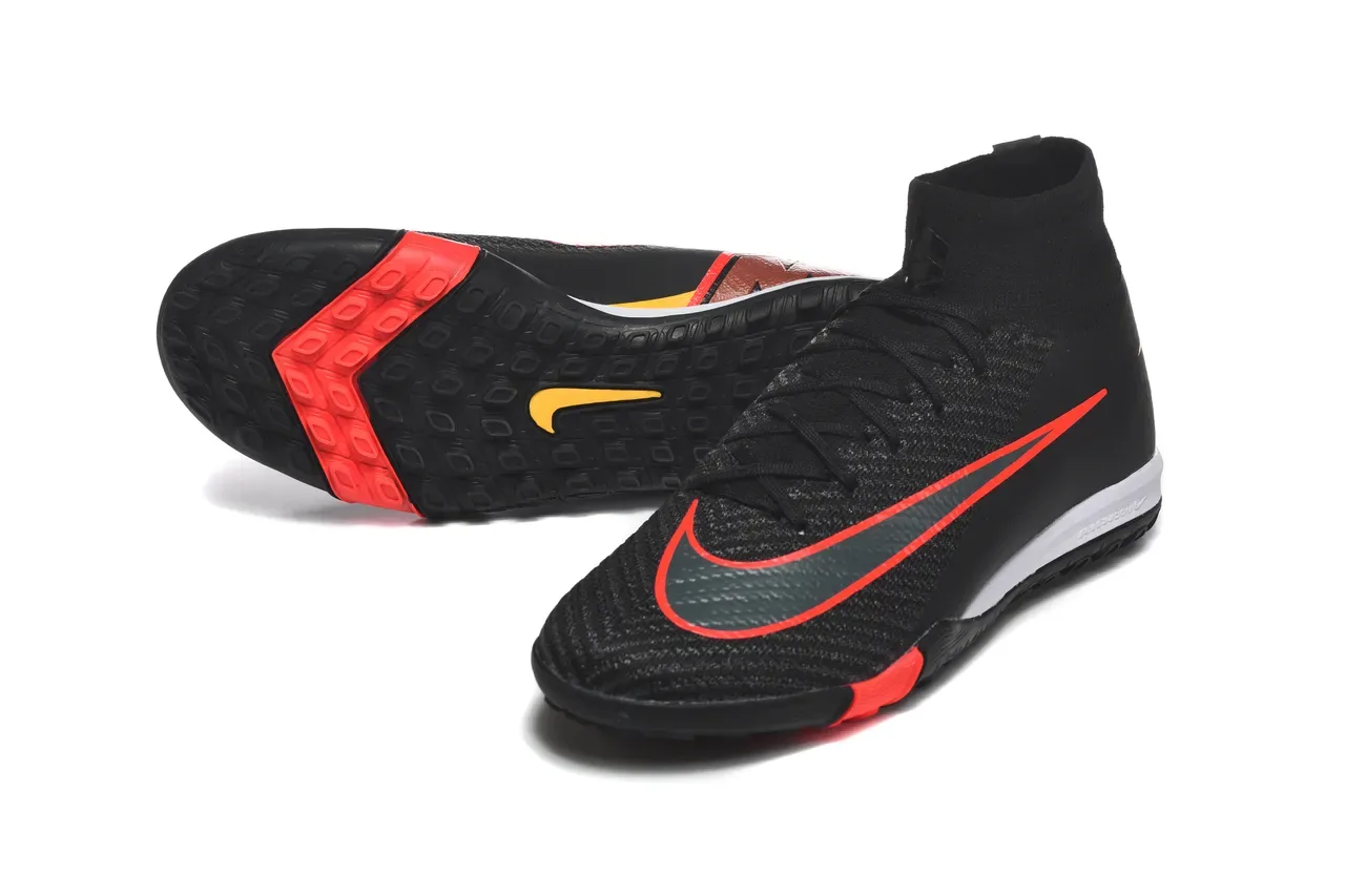 Nike Noir Rouge Chaussures de football haut collet chaussette upper tricot texturé pour turf 6
