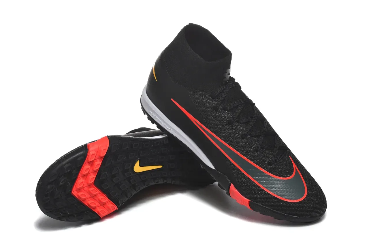 Nike Noir Rouge Chaussures de football haut collet chaussette upper tricot texturé pour turf 7
