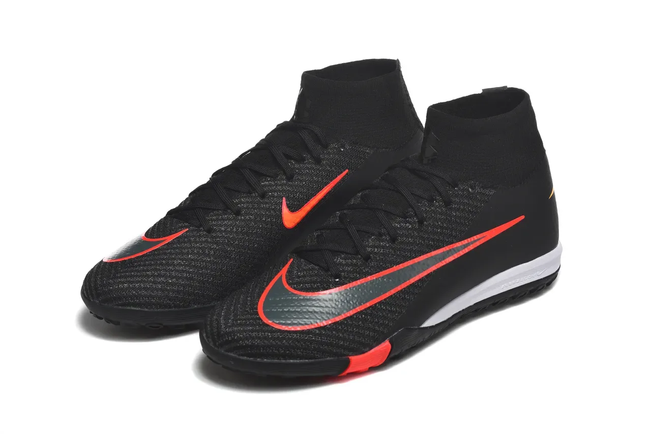 Nike Noir Rouge Chaussures de football haut collet chaussette upper tricot texturé pour turf 8