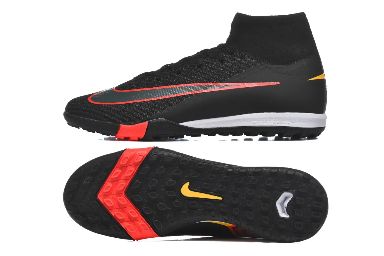 Nike Noir Rouge Chaussures de football haut collet chaussette upper tricot texturé pour turf 9