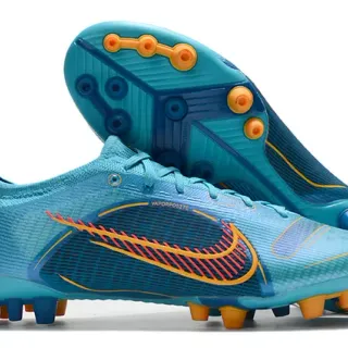 Nike Blue Orange Low-Cut Knit Upper Synthetic Cage Overlay Firm-Ground Soccer Shoes