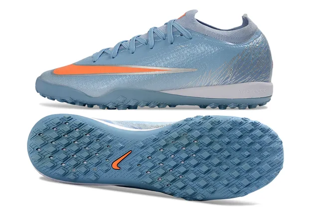 Nike Chaussures de Football pour Pelouse Bleu Orange à Coupe Basse Collet Ajustement Chaussette Tige Synthétique Texturée Métallique 6