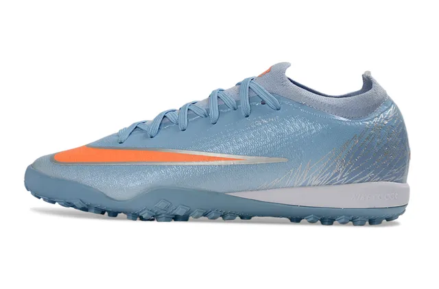 Nike Chaussures de Football pour Pelouse Bleu Orange à Coupe Basse Collet Ajustement Chaussette Tige Synthétique Texturée Métallique 7