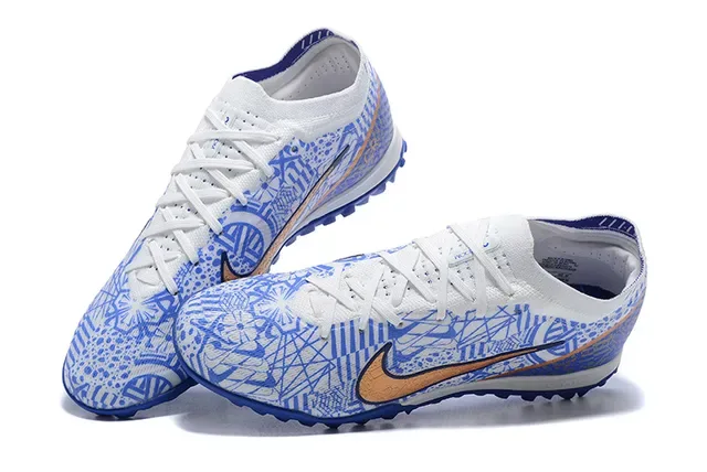 Nike أزرق برتقالي منخفض القطع علوية مصنعة متموجة Turf أحذية كرة القدم 2