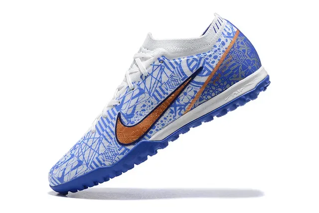 Nike أزرق برتقالي منخفض القطع علوية مصنعة متموجة Turf أحذية كرة القدم 4