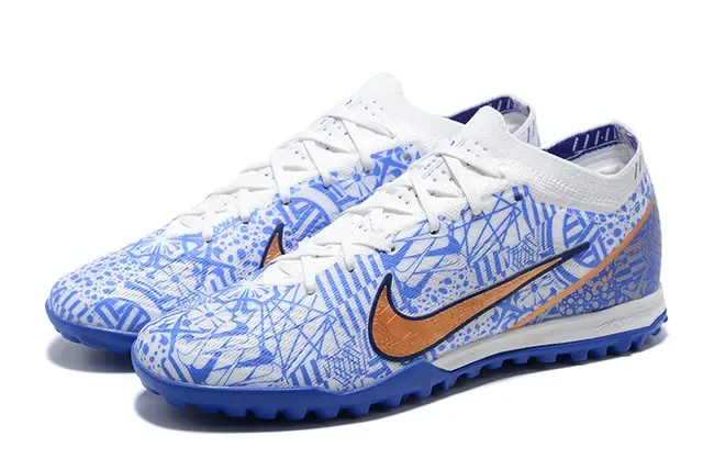 Nike أزرق برتقالي منخفض القطع علوية مصنعة متموجة Turf أحذية كرة القدم 8