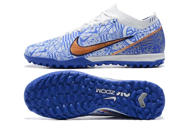 Nike أزرق برتقالي منخفض القطع علوية مصنعة متموجة Turf أحذية كرة القدم 9