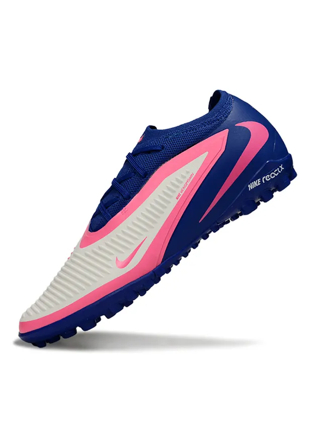 Nike Chaussures de soccer turf bleu et rose à col de maille low-cut avec overlay de cage synthétique 3
