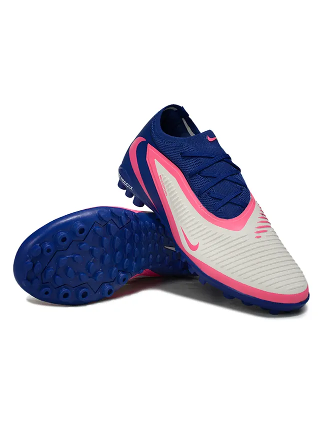 Nike Chaussures de soccer turf bleu et rose à col de maille low-cut avec overlay de cage synthétique 4