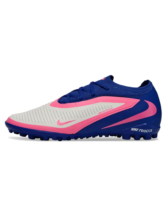 Nike Chaussures de soccer turf bleu et rose à col de maille low-cut avec overlay de cage synthétique 7