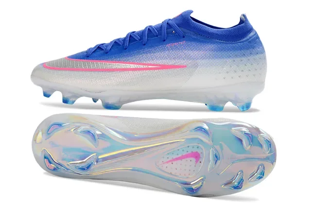 Nike Azul Rosa Sapatos de Futebol Low-Cut com Upper em Tricô e Solado Holográfico Iridescente para Campo Firme 7