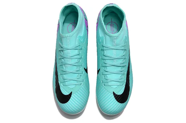 Nike Blue Purple High-Cut Bootie Collar Synthetic Textured Upper Firm-Ground Soccer Shoes 2