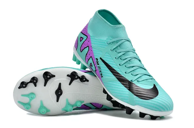 Nike Blue Purple High-Cut Bootie Collar Synthetic Textured Upper Firm-Ground Soccer Shoes 3
